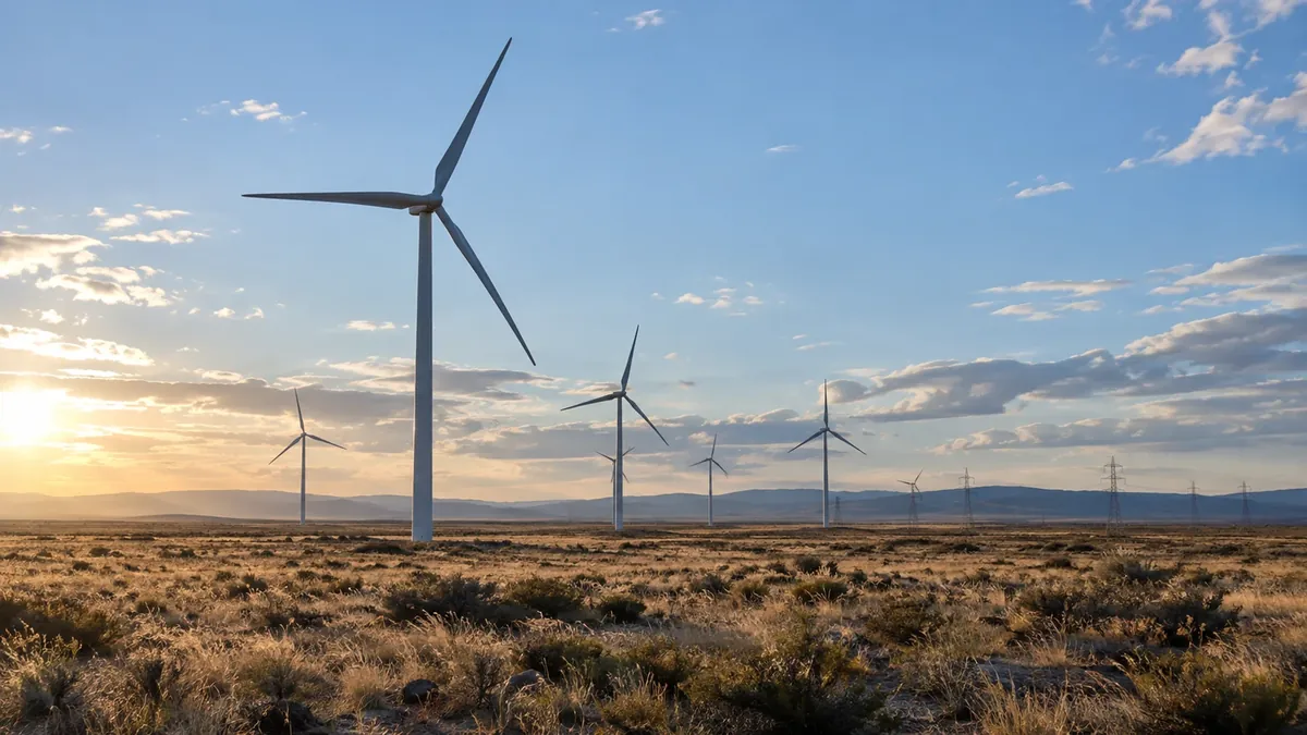 Aerogeneradores y líneas eléctricas en una llanura